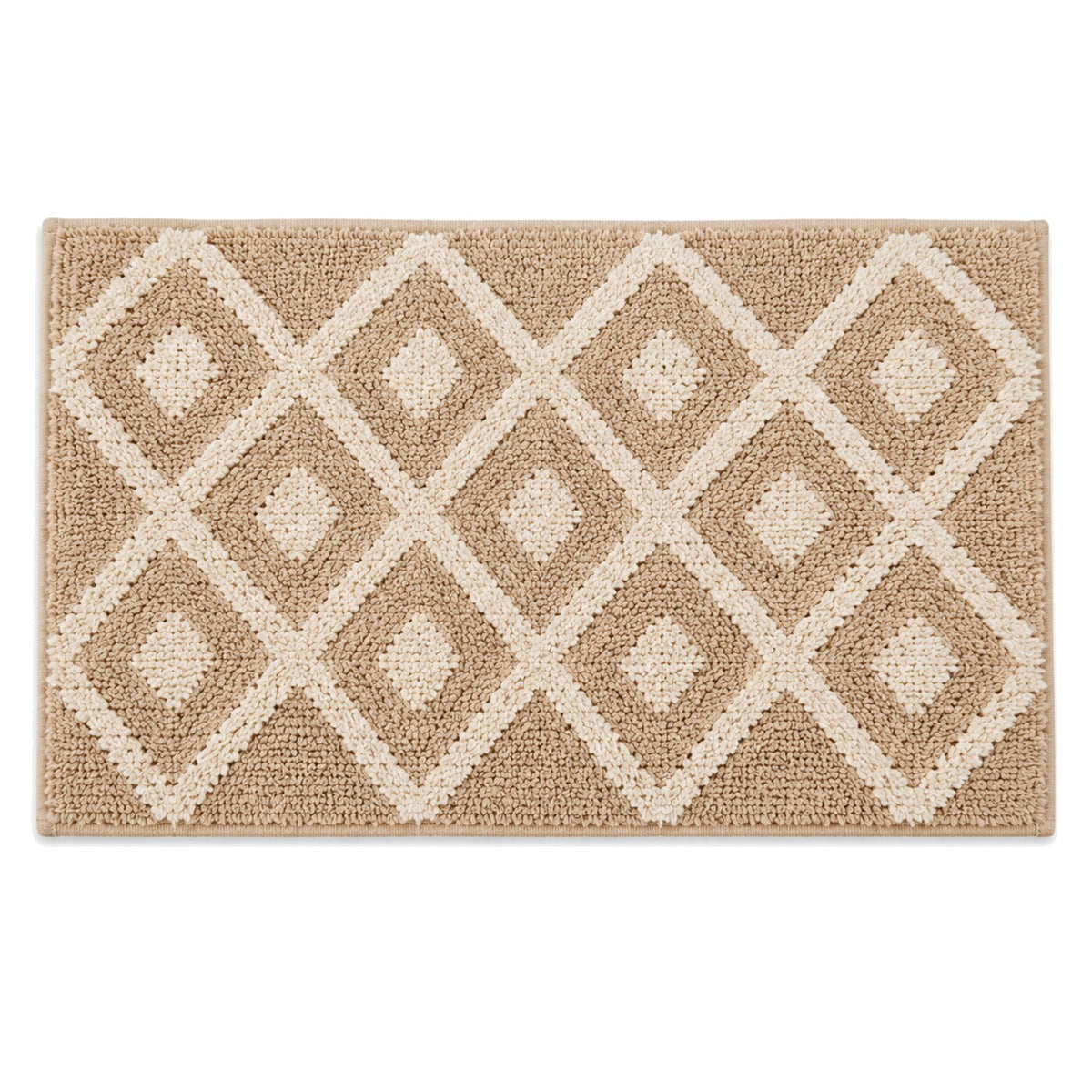 Beige and ivory diamond lattice bath mat for geometric bathroom decor - Primeval