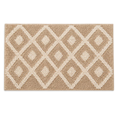 Beige and ivory diamond lattice bath mat for geometric bathroom decor - Primeval