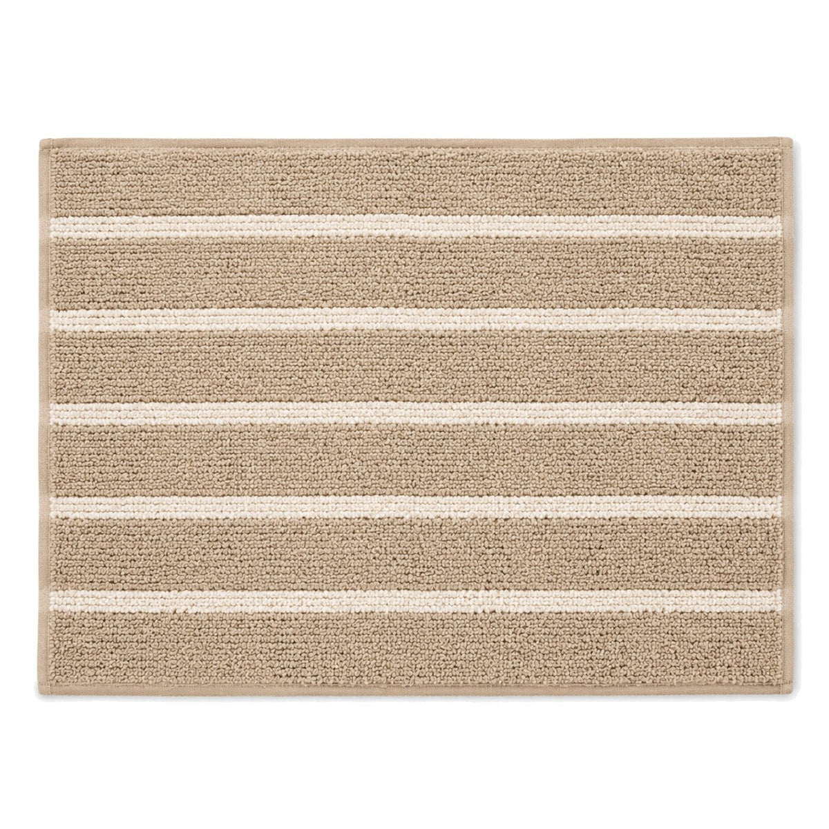 Beige and ivory horizontal stripe bath mat for neutral bathroom decor - Primeval