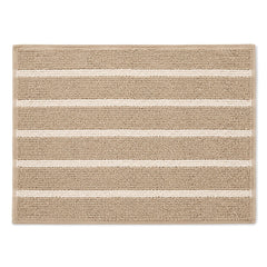 Beige and ivory horizontal stripe bath mat for neutral bathroom decor - Primeval