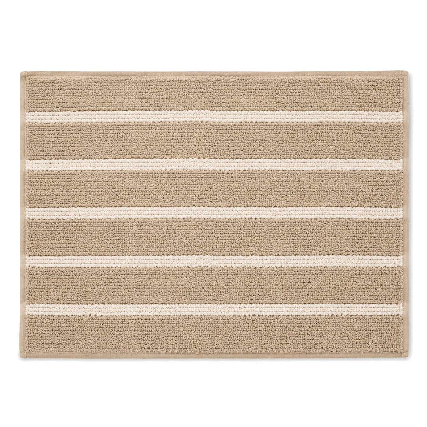Beige and ivory horizontal stripe bath mat for neutral bathroom decor - Primeval