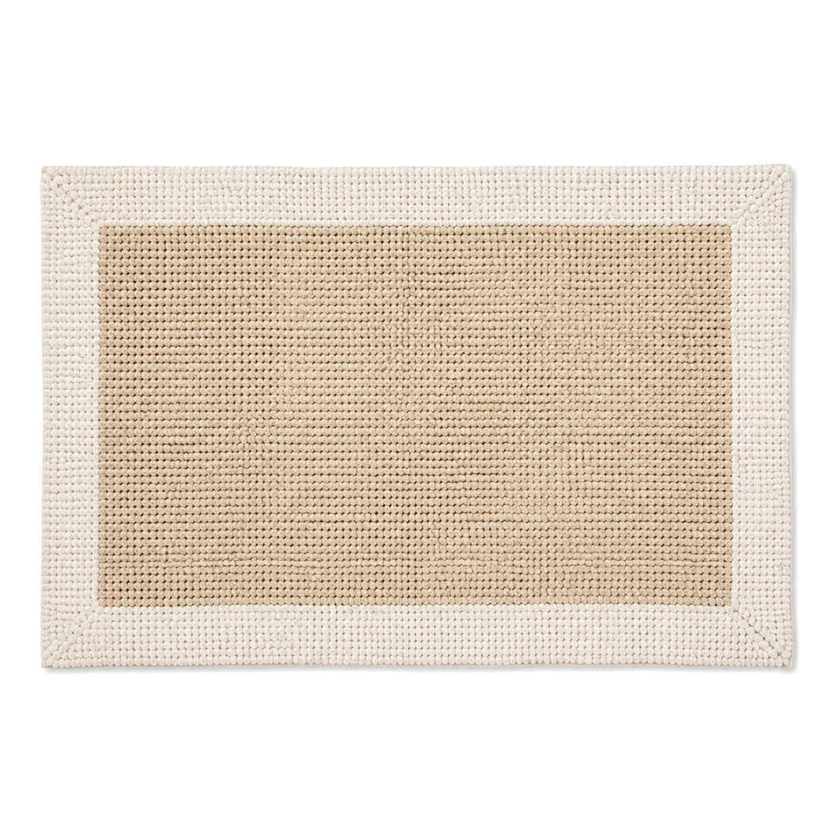 Beige and ivory inset border bath mat for neutral bathroom decor - Primeval