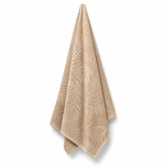 Beige leaf jacquard cotton bath towel 70x140 cm on white background