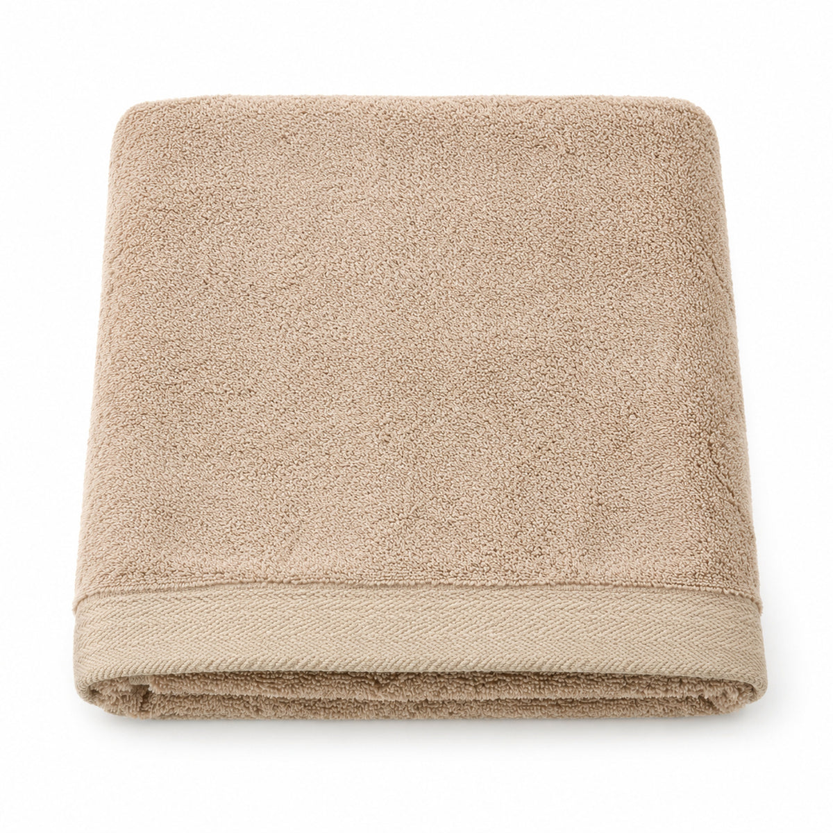 Beige luxury dobby border cotton terry bath towel 70x140 cm on white background
