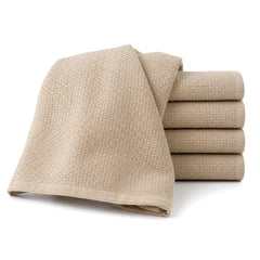 Primeval beige micro texture cotton kitchen towel set in folded studio presentation