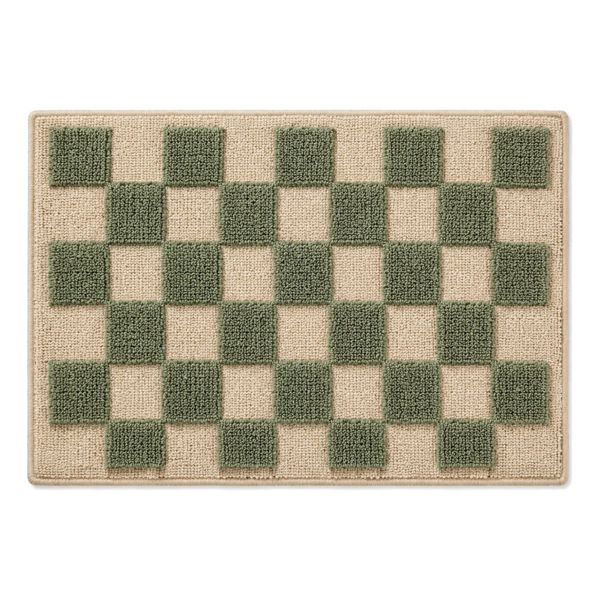 Beige and olive checkerboard bath mat for contemporary bathroom decor - Primeval