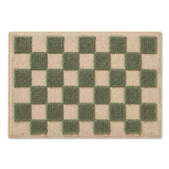 Beige and olive checkerboard bath mat for contemporary bathroom decor - Primeval