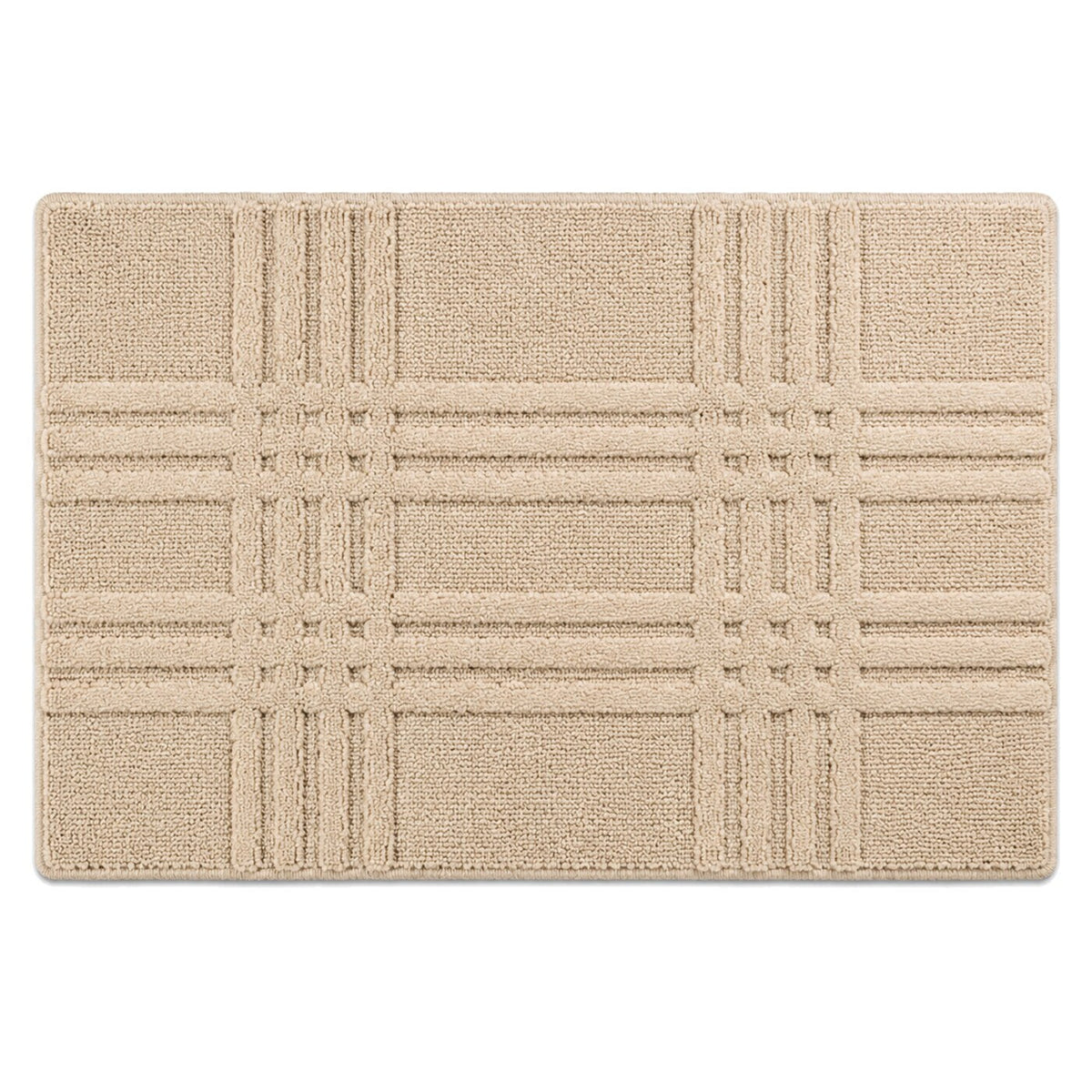 Beige plaid linear bath mat for contemporary bathroom decor - Primeval