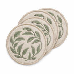 Beige sage botanical coaster set on a clean white background