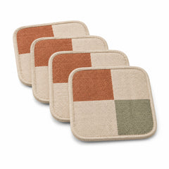 Beige terracotta sage color block coaster set on a clean white background