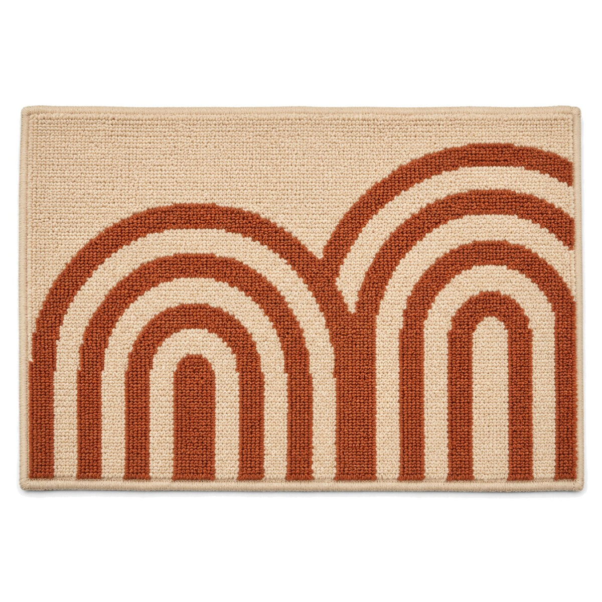 Beige and terracotta twin arch bath mat for warm modern bathroom decor - Primeval