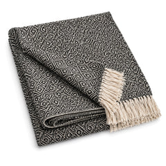 Black and cream diamond jacquard cotton throw with fringe 130×170 cm by Primeval