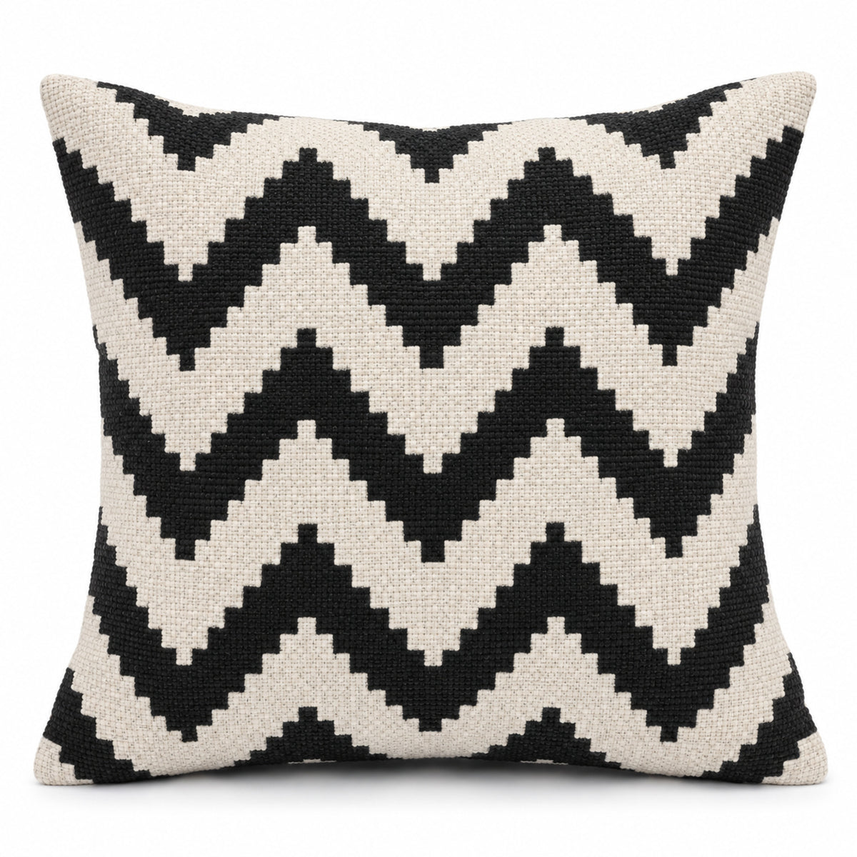 Black and ivory decorative cushion cover with bold chevron geometric pattern