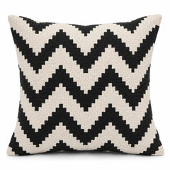 Black and ivory decorative cushion cover with bold chevron geometric pattern