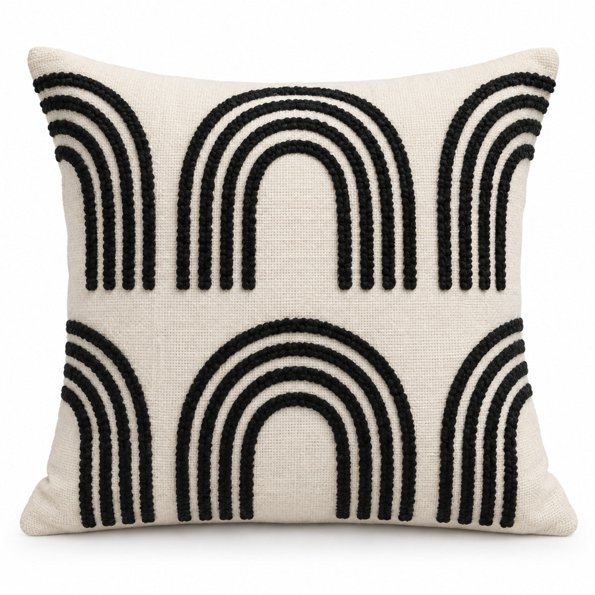 Ivory decorative cushion cover with bold black raised arch pattern