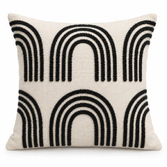 Ivory decorative cushion cover with bold black raised arch pattern