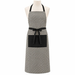 Primeval black and natural check chef apron displayed on a dress form