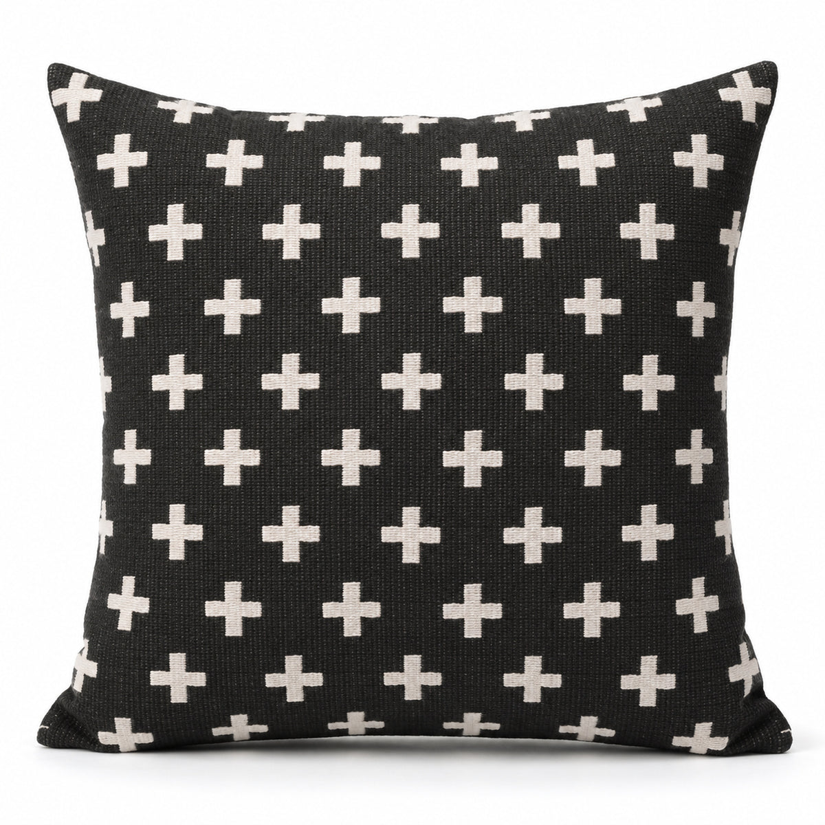 Handwoven Black & White Geometric Plus Pattern Cushion Cover – 45 x 45 cm