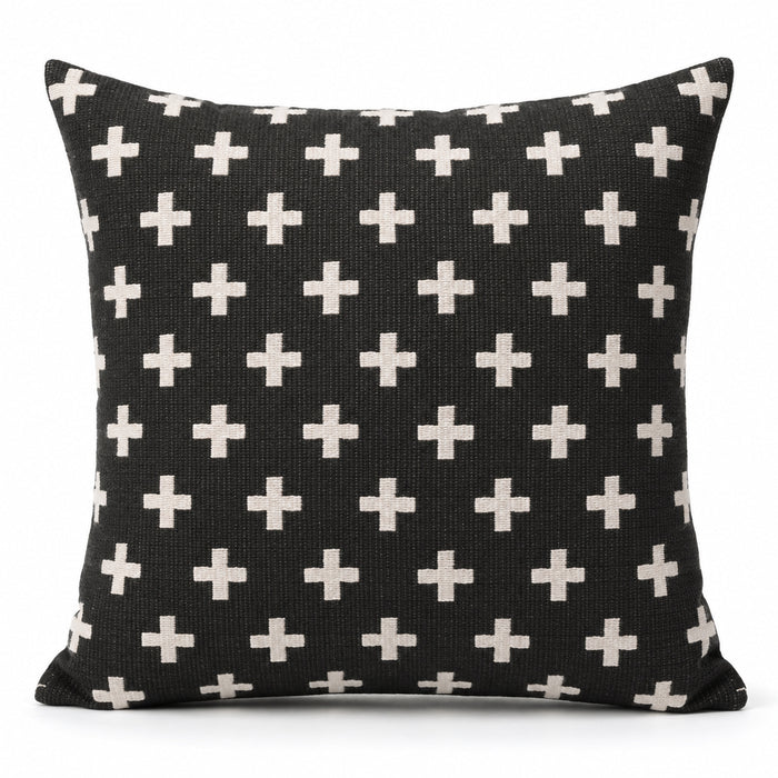 Handwoven Black & White Geometric Plus Pattern Cushion Cover – 45 x 45 cm