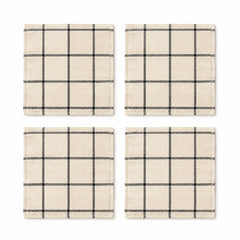 Black windowpane cotton coaster set on a clean white background