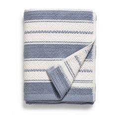 Blue and ivory textured jacquard stripe cotton bath towel 70x140 cm for coastal hotel and spa linen
