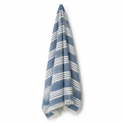 Blue and white Mediterranean striped cotton hammam towel 90x180 cm on white background