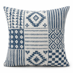 Blue & White Printed Patchwork Geometric Cotton Cushion Cover 45 x 45 cm
