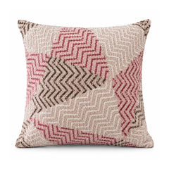 Primeval blush pink, charcoal grey and ivory cushion cover with bold alternating zigzag and chevron patchwork motifs