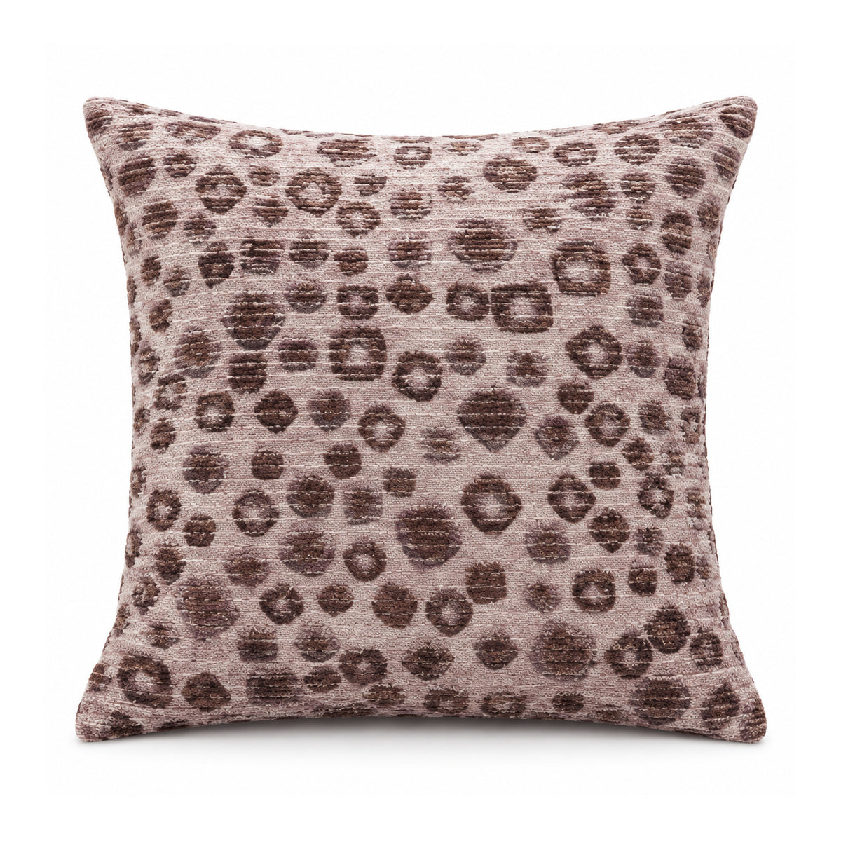 Primeval blush pink cushion cover with scattered mocha brown leopard-inspired spots