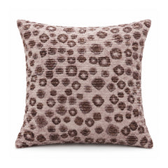 Primeval blush pink cushion cover with scattered mocha brown leopard-inspired spots