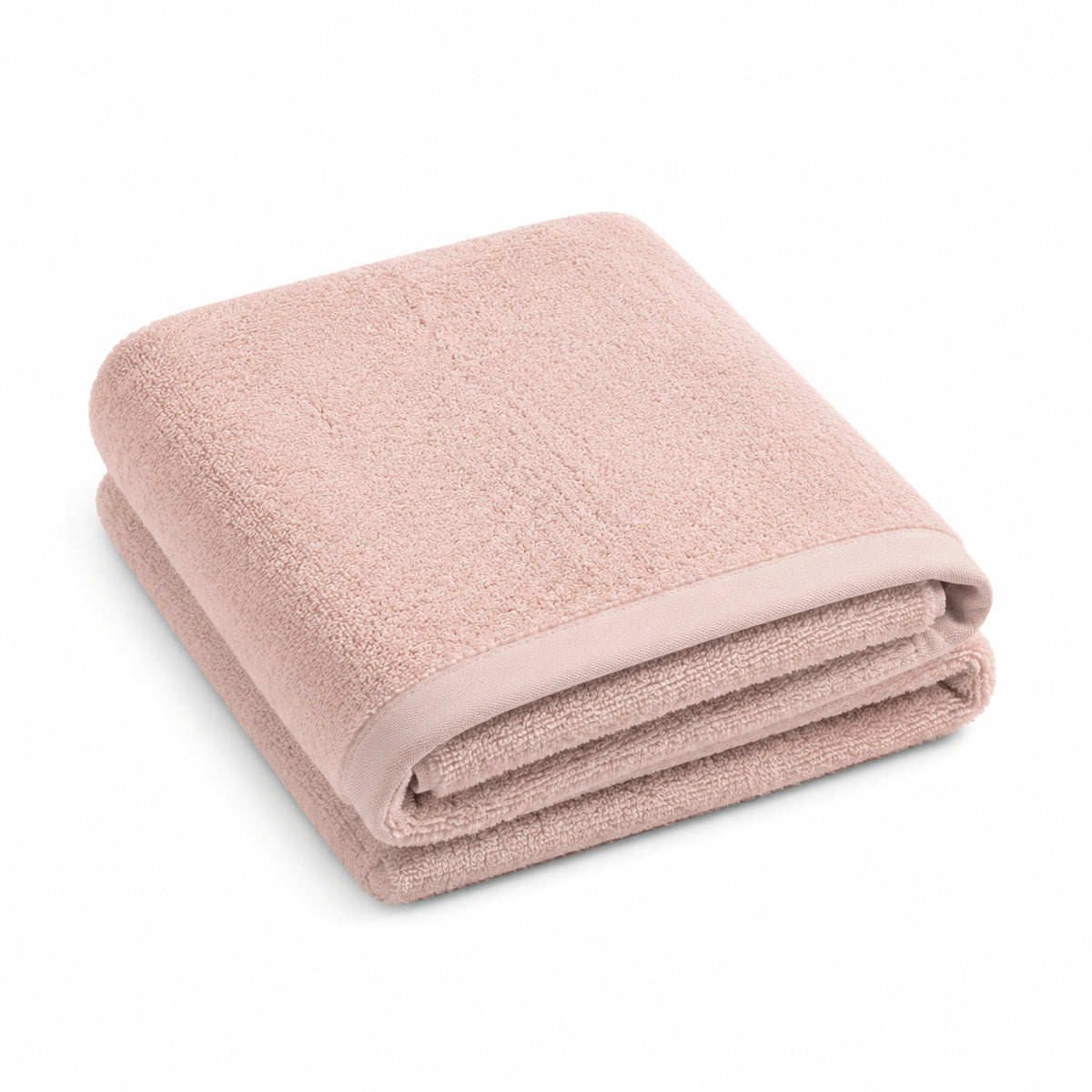 Blush pink minimal hem cotton bath towel 70x140 cm on white background