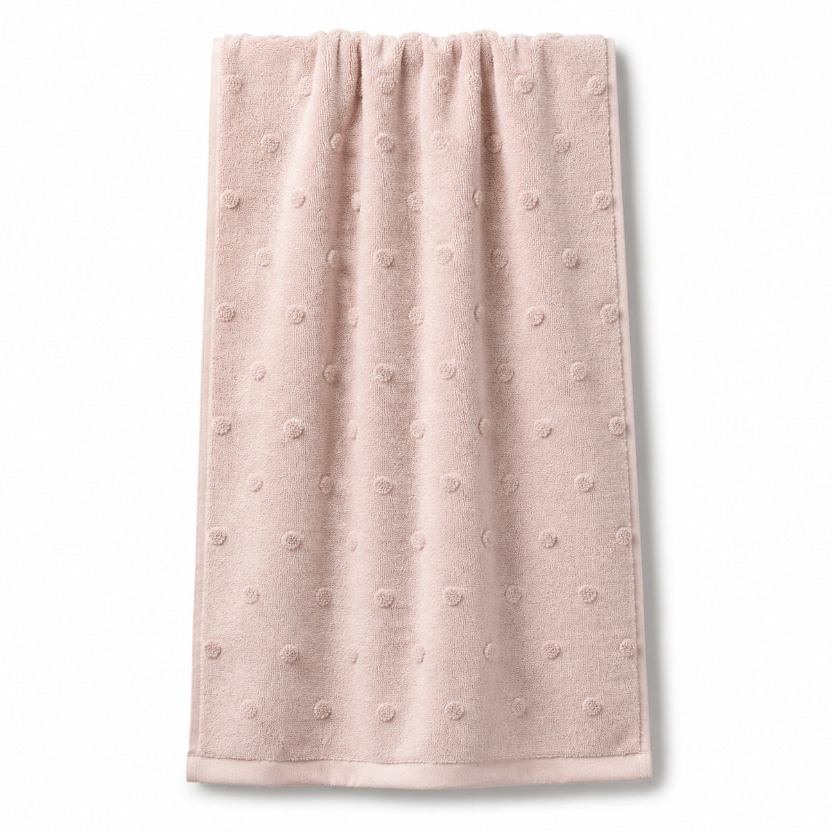 Blush pink raised dot textured cotton terry bath towel 70x140 cm for boutique hotel and spa buyers