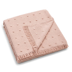 Blush pink raised dot textured cotton throw with fringe 130×170 cm by Primeval