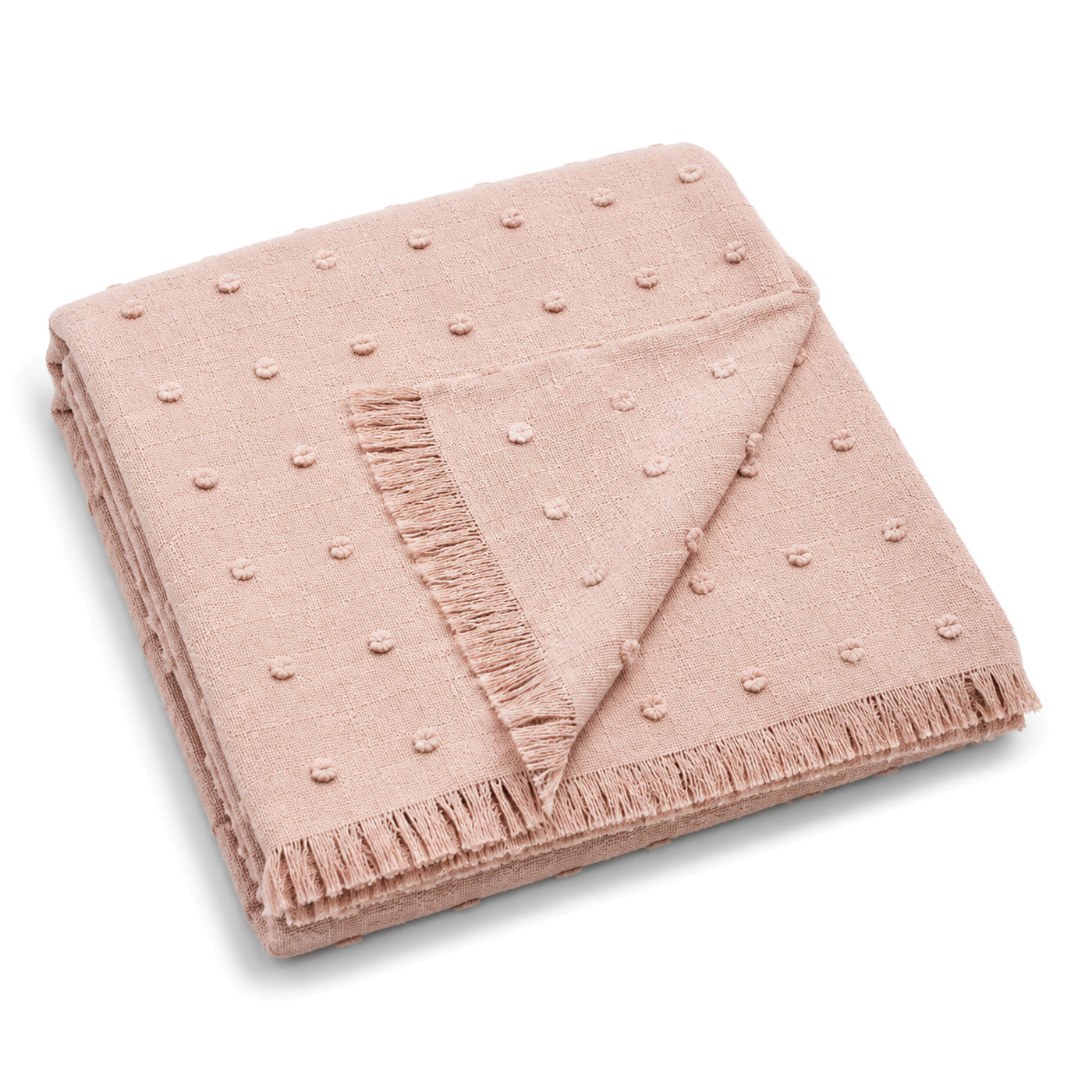 Blush pink raised dot textured cotton throw with fringe 130×170 cm by Primeval