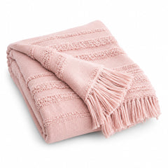 Blush Pink Textured Fringed Throw - Primeval