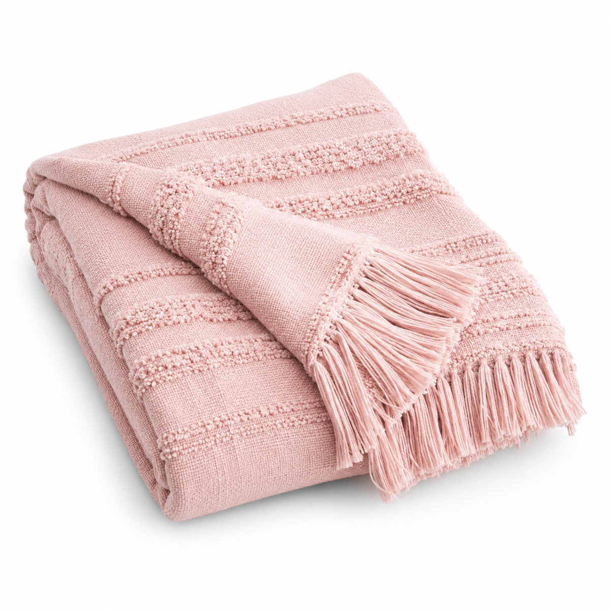Blush Pink Textured Fringed Throw - Primeval