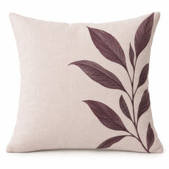 Plum Botanical Leaf Print Cushion Cover 45x45 cm – Elegant Branch Pattern