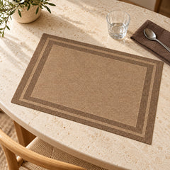 Light brown rectangular placemat featuring a darker brown double-line border