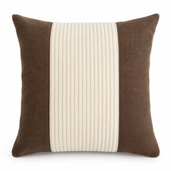 Brown lumbar cushion cover with wide ivory pleated center panel