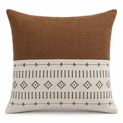 Brown decorative cushion cover with ivory tribal geometric border panel