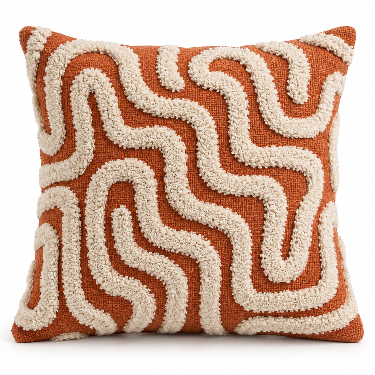 Burnt Orange & Ivory Tufted Abstract Maze Cushion Cover – 45 x 45 cm