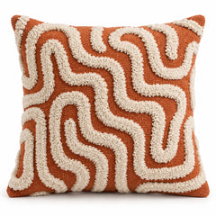 Burnt Orange & Ivory Tufted Abstract Maze Cushion Cover – 45 x 45 cm