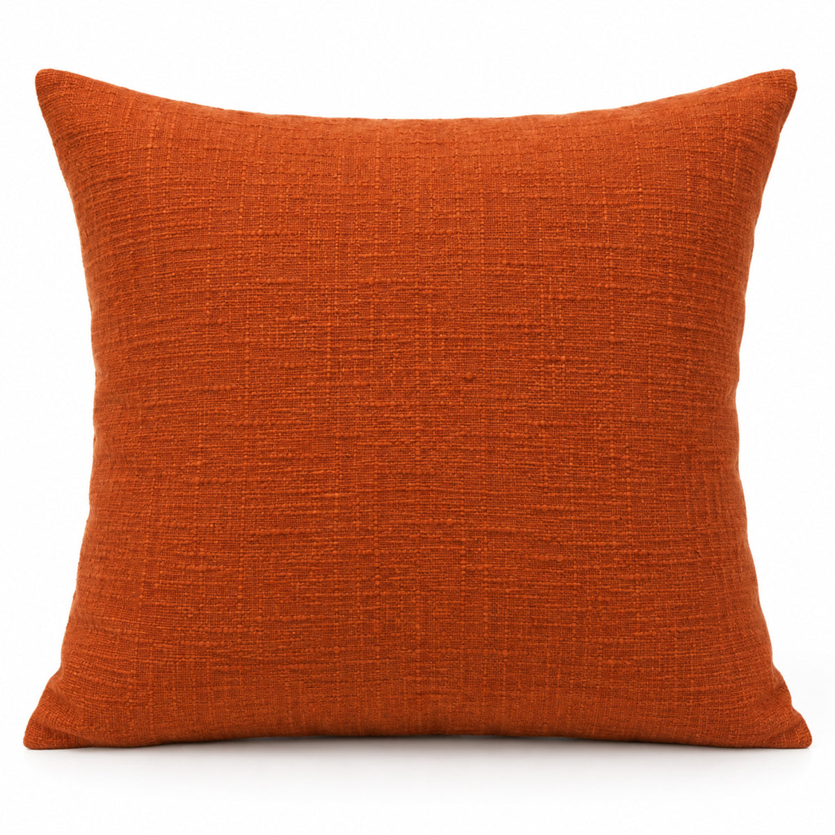 Burnt orange solid decorative cushion cover with textured woven surface