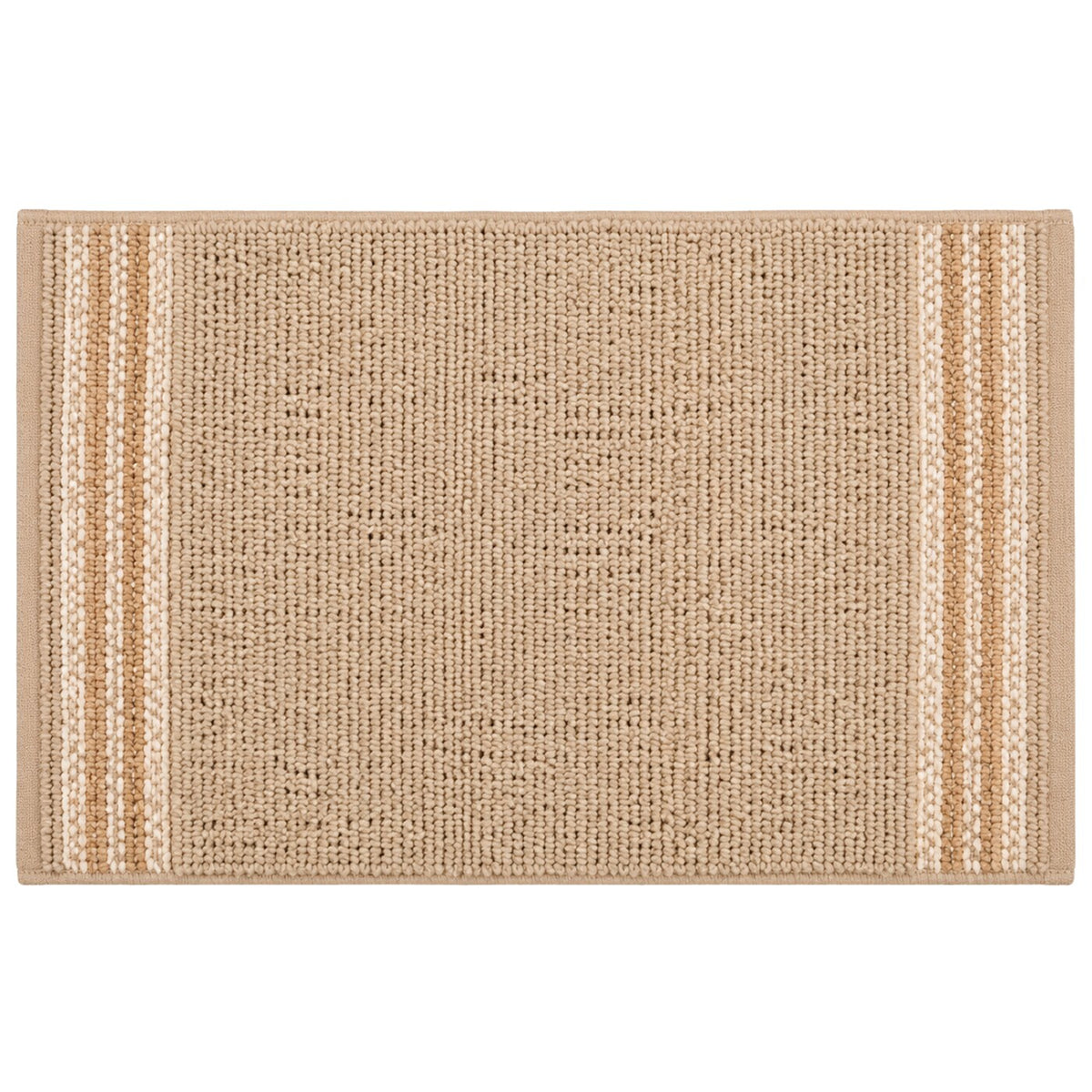 Camel and ivory side stripe bath mat for warm neutral bathroom decor - Primeval