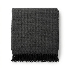 Charcoal basket texture woven cotton throw with black fringe 130×170 cm by Primeval