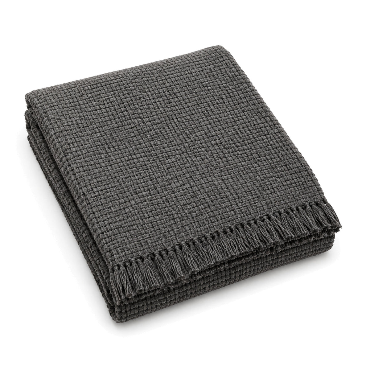 Charcoal grey basket weave woven cotton throw with fringe 130×170 cm by Primeval