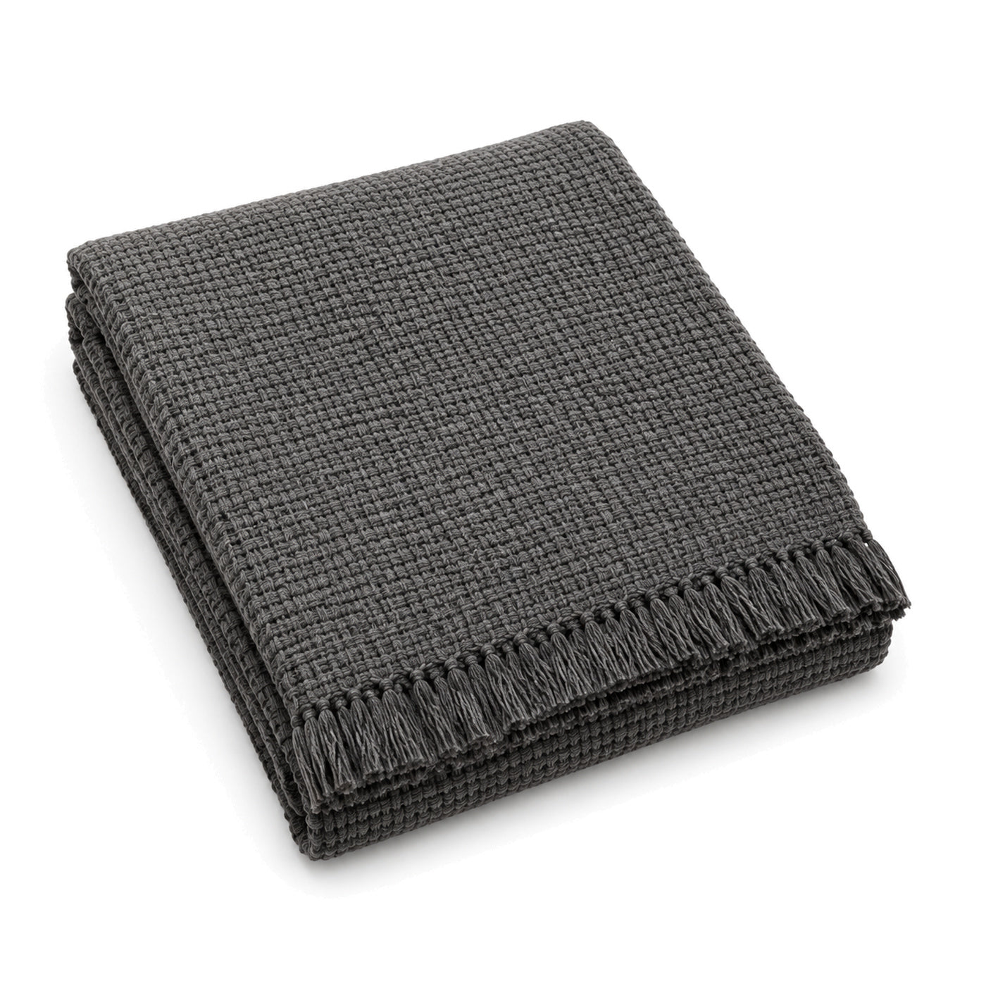 Charcoal grey basket weave woven cotton throw with fringe 130×170 cm by Primeval