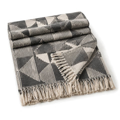 Charcoal and cream geometric jacquard cotton throw with fringe 130×170 cm by Primeval