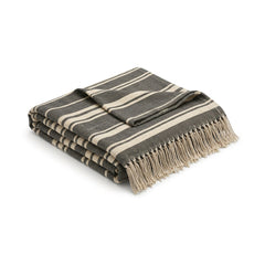 Charcoal and cream multi-stripe handwoven cotton throw with fringe 130×170 cm by Primeval