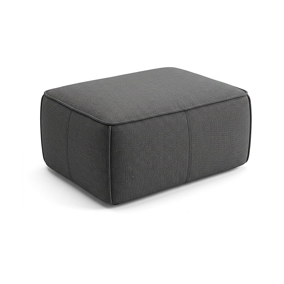 Charcoal grey fabric low square pouf by Primeval
